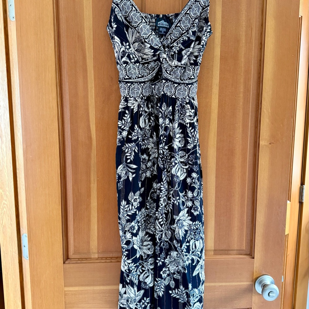 Angie Black and Cream Floral Midi Dress